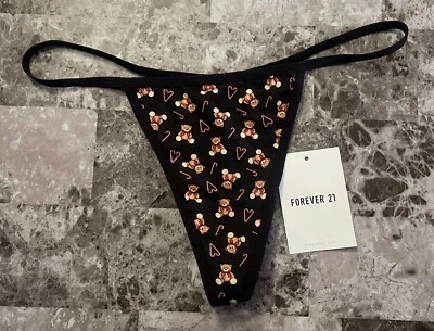 NUEVO CON ETIQUETAS FOREVER 21 OSO DE PELUCHE BASTÓN DE CARAMELO CORAZÓN MODAL ALGODÓN SPANDEX V STRING BRAGAS Foto 1 de 3