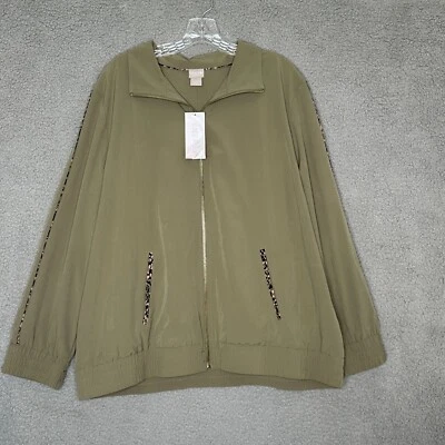 Chico's Zenergy Piped Neema Jacket Light Olive Size 4 20/22 UPF 50+ Cheetahcore - Image 1 of 4