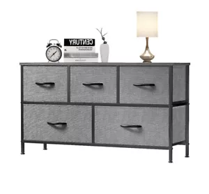 New 5 Drawer Dresser Wide Chest Nightstand Storage Tower Waterproof Bedroom Gray - Picture 1 of 6