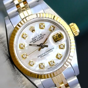 Rolex Lady Datejust 69173 Gold & Steel White MOP Diamond Dial Watch w/Orig Paper - Picture 1 of 24