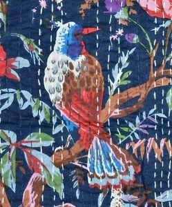 Cotton Kantha Bedsheet Indian Floral Design Bedding Home Room Decor Flat Sheet - Picture 1 of 4