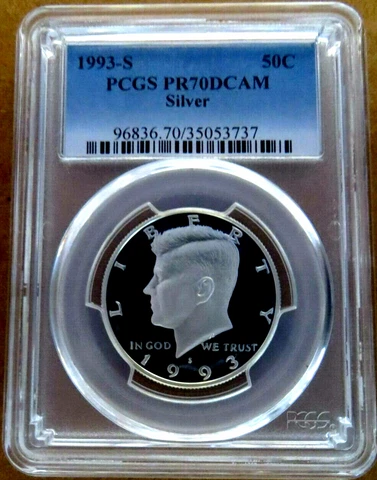 1993 S Kennedy SILVER Half Dollar JFK Proof PCGS PR70DCAM Deep Cameo Blue 50c Cover