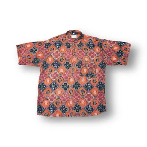 Pure Silk 100% Silk Red Orange & Black Abstract Funky Patterned Button Up Shirt - Picture 1 of 5