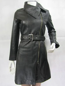 Damen schwarz Napa Leder schmal eng anliegend lange Biker Mode Jacke Fahrrad - Bild 1 von 9