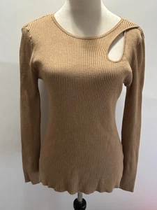 INC Women’s Sweater SZ M Small Ribbed Long Sleeve Cut - Out Brown - Picture 1 of 5