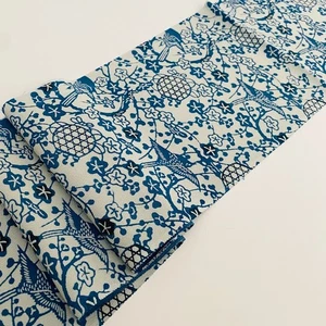 Blue Harmony #E 6.5x35 Vintage Silk Chirimen Japanese Kimono Fabric Panel CJ17 - Picture 1 of 8