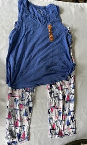 Conjunto de pijama Nautica 2 piezas para mujer camiseta sin mangas mediana pantalones capri NUEVO veleros rosa azul - Imagen 1 de 5