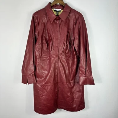 ELOQUII Elements 20 Burgundy Faux Vegan Leather Shirt Dress Mob Wife Chic Edgy - Image 1 of 4
