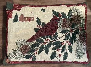 Almohada tapiz vintage Navidad cardenal pájaro 16 x 12" vacaciones - Imagen 1 de 6