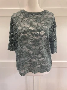 Top donna Dolan collezione Left Coast pizzo M verde trasparente floreale overlay top - Foto 1 di 8