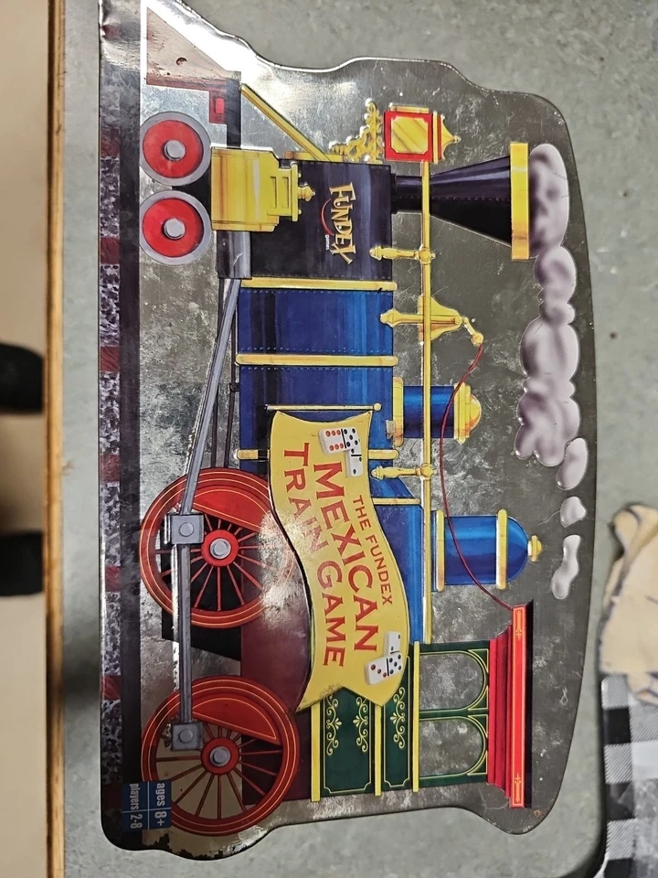 Mexican Train Game COMPLETE Fundex 2003 Metal Tin Tiles Electronic Hub Dominoes - Image 1 of 2