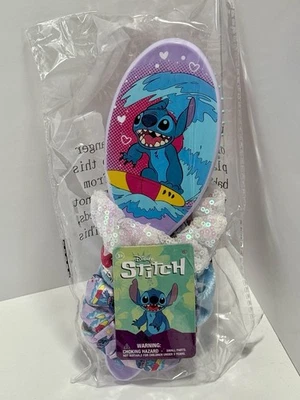 Disney Lilo & Stitch Detangling Hair Brush & 4 Scrunchies Stitch Surfboard NEW - Image 1 of 4