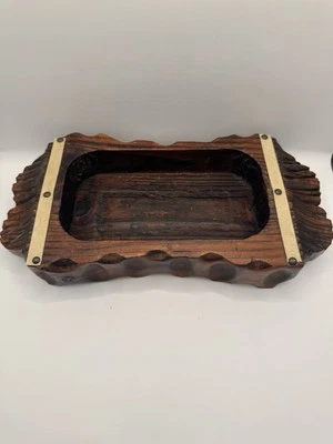 Vtg Spanish Hand-Carved Wood Decor Tray  Lobeco Rustic Southwestern Lodge Accent - Image 1 of 4