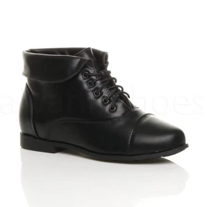 DAMEN NIEDRIGER ABSATZ FLACH ZUM SCHNÜREN UMKLAPPBARE MANSCHETTE VINTAGE PIXIE STIEFELETTEN - Bild 1 von 10