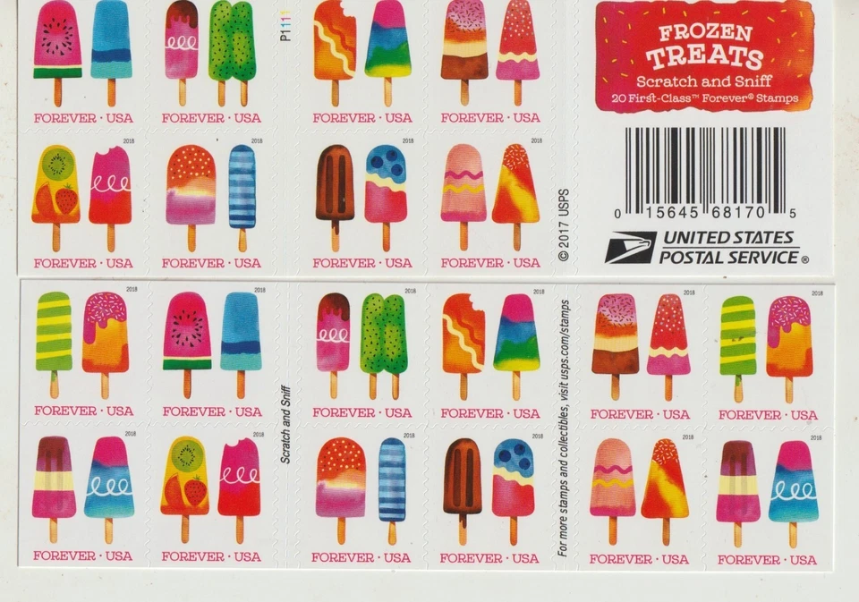 USPS Book of 20 Stamps FROZEN TREATS Colorful Celebration Stamps 2017 from OKC - Image 1 of 1