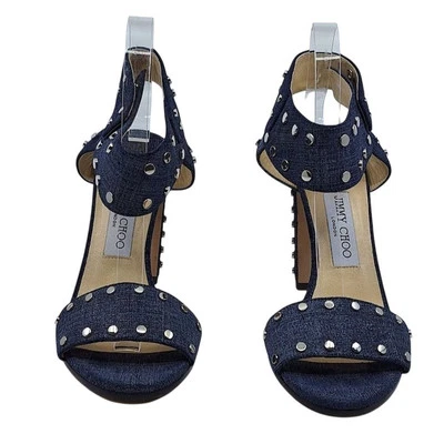Женские винтажные сандалии-слинги из синей джинсовой ткани с заклепками Jimmy Choo размер 9,5 - Изображение 1 из 4