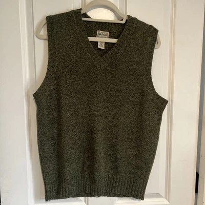 Vintage L.L. Bean мужской шерсти Шетландский оливковый свитер жилет маленький недостаток - Изображение 1 из 4