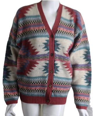 Woolrich Sz M Funky Art-to-Wear Indian Southwest Beautiful Cardigan Sweater Wool - Image 1 of 4
