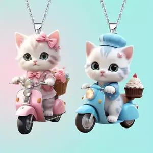 Vespa Kitty Jewelry Acrylic Cute Moped Scooter Cat Pendant Necklace - Picture 1 of 9
