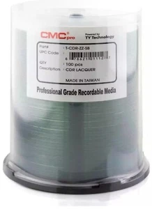 100 CMC Pro Taiyo Yuden (TCDR-ZZ-SB) 52X CD-R Silver Lacquer Media - Afbeelding 1 van 2