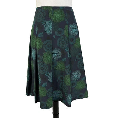 Liz Claiborne Skirt size 4 Blue Green Floral Knee Pleated A Line Tropical Modest - Image 1 of 4