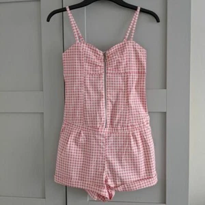 NEW H&M Playsuit UK10 Gingham Pink White One Piece Jumpsuit Romper Body Check - Picture 1 of 4