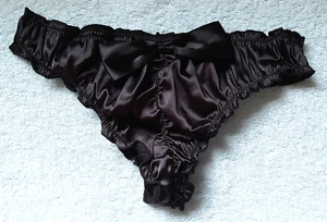 Sissy Black Silky Knickers Buttery Soft Satin Ruffle Panties M 10/12  -  US 6-7 - Picture 1 of 10