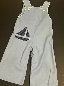 Vintage Boy Appliqué Romper Pants Blue With Sailboat Chocolate Soup Style - Picture 1 of 7