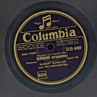 78 RPM Columbia DB 469 Albert Sandler and His Orch.- Serenade/The Song of Songs - Image 1 of 2