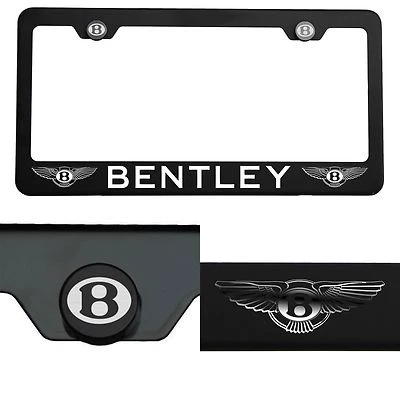Espejo Bentley grabado con láser negro mate marco de matrícula acero inoxidable Foto 1 de 4