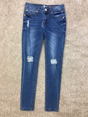 Jeans 7 For All Mankind Niñas 12 23x25 Azul The Skinny Denim Elastizados Envejecidos Foto 1 de 4