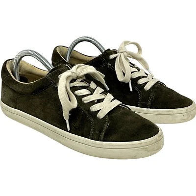 Frye 女式 8.5 码 Kerry 运动鞋深绿色麂皮绒低帮白色鞋带 — 第 1/4 张图片