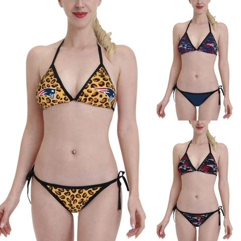 2PCS New England Patriots Women's Bikini Lace Up String Bathing Suits Swimsuits Cover