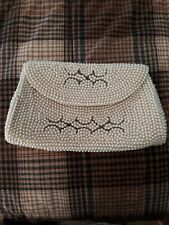 Beaded Clutch Purse Japan Vintage 50's Cream Ivory White 4.5x7 inches