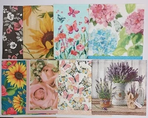 8 Individual Paper Decoupage Beverage Napkin - FLORAL LOT -#K Flowers Butterfly - Picture 1 of 9