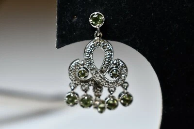 Chandelier Earrings Peridot Sterling Silver Signed KC BEAUTIFUL! - Image 1 of 3