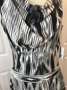 NWT $218 ECCOCI 100% SILK SKIRT MATCHING SS TOP/SET BLACK/GRAY/WHITE SZ 8 - Picture 1 of 12