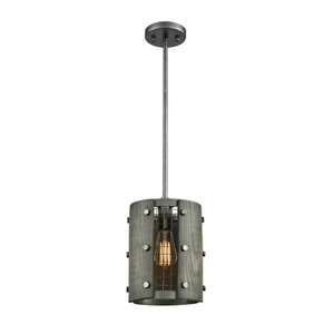 ELK 15321/1 Halstead 1 Light 8 inch Ash Gray with Dark Gray Wood Mini Pendant... - Picture 1 of 8