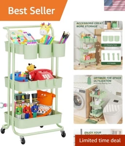 3-Tier Steel Utility Cart with Hooks and Wheels for Office Kitchen Bathroom - Picture 1 of 10