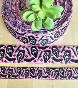 Nastro di grosgrain urlo 7/8 e 1,5" (1 YD) maschera viso fantasma nastro Halloween - Foto 1 di 1