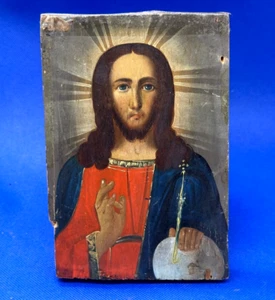🙌Antique Icon Christian Orthodox Jesus Christ hand painted oil handmade - Picture 1 of 9