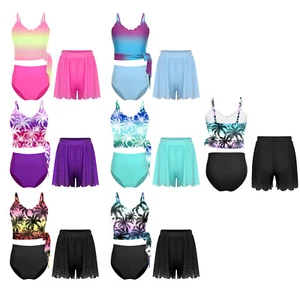 Girls Bathing Suit With Shorts Swimsuit Beach Tankinki Set Cross Straps Summer - Picture 1 of 53