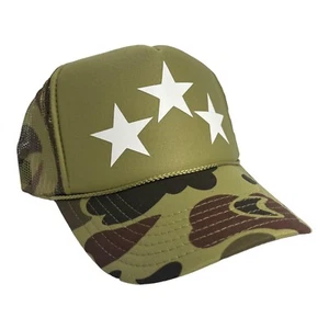 TRIPLE STAR THREE STARS TAN CAMO WHITE HAT 5 PANEL HIGH CROWN TRUCKER SNAPBACK 2 - Picture 1 of 5