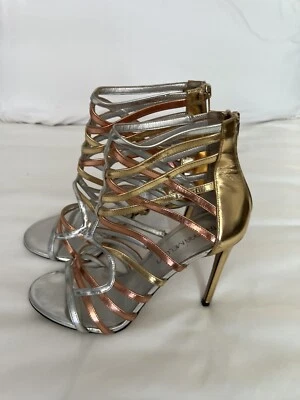 Sandalias de tacón Tamara Mellon talla 6,5 de cuero gladiador metálicas para mujer Stiletto Foto 1 de 4
