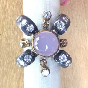 VTG Sterling Silver 925 Rose Quartz & Cubic Zirconia Statement Ring Size 7-8 - Picture 1 of 7