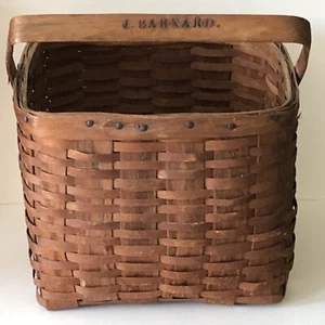 BEST AAFA Antique SIGNED Square Hand Woven Splint Farm Gathering Handled Basket - Picture 1 of 12
