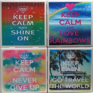 Natural Stone Ceramic Tile Marble Drink Cup Coasters -Set of 4 - Keep Calm 1 B - Picture 1 of 7