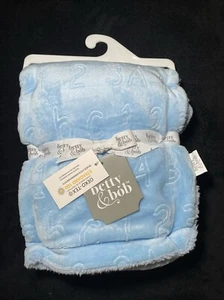 Betty & Bob Baby Blanket Pink Embossed Letters Numbers Reversible Blue Sherpa - Picture 1 of 4