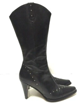 Donald Pliner Plantilla Botas Tacón Western Tachonado Puntera Cortada Negras Para Mujer Talla 6.5 Foto 1 de 4