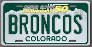 BRONCOS NFL Super Bowl 50 Champions Football License Plate Tag Denver Colorado - Picture 1 of 1